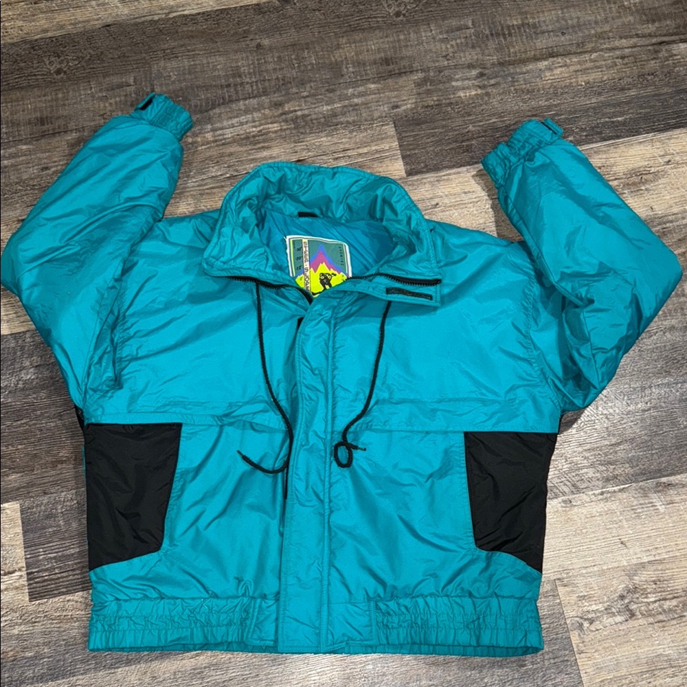 Vintage Teal Ski Jacket with Black Details
